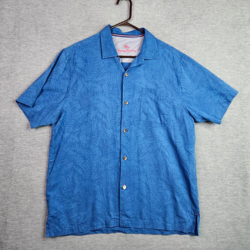 Tommy Bahama Silk Blend Shirt Men’s Large Short Sleeve Blue Tropical